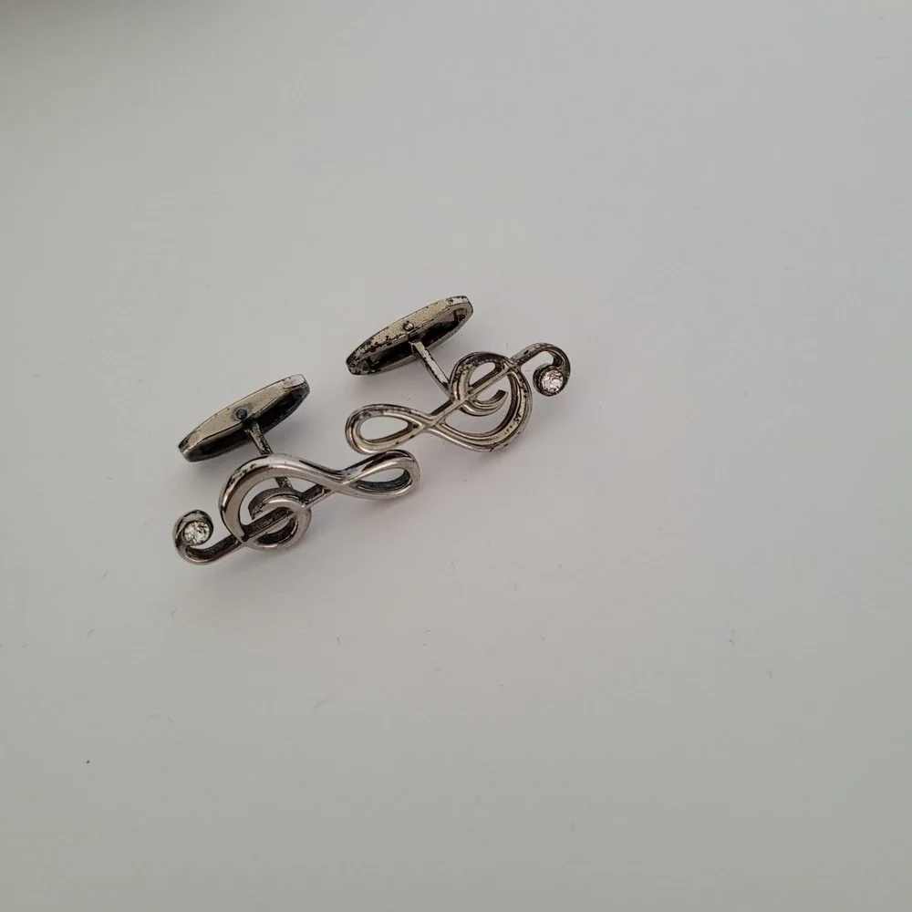 Dolce‎ & Gabbana Mens Treble Clef Musical Note Cufflinks Silver Tone Made Italy